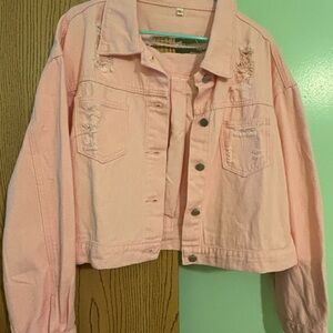 Pink Distressed Denim Jacket